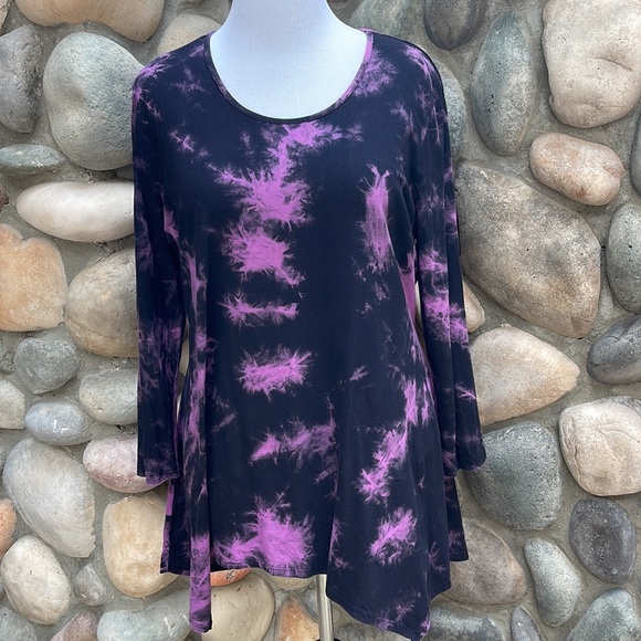 Tianello Tops - Tianello by Steve Barraza Purple Black Tye Dye Asbury Tunic Blouse XL